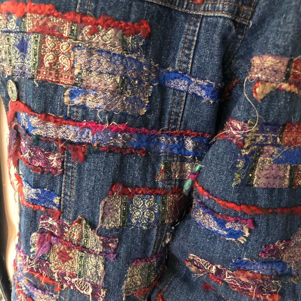 Boho jeans jacket unique denim jackets colorful jean jacket size Medium - Picture 3 of 8